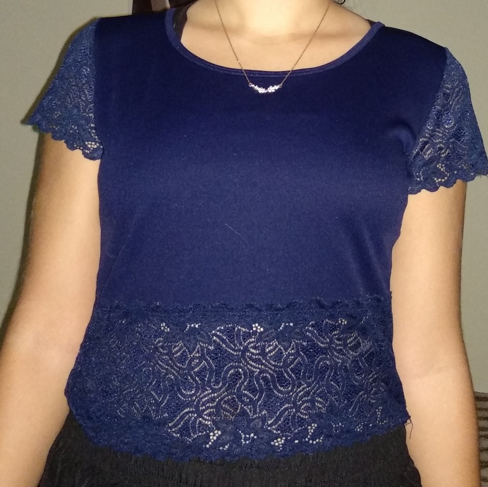 Navy Blue Lace Crop Top
